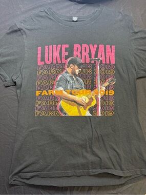 Luke Bryan - 2019 Farm Tour Black Tee with Pink & Yellow Graphic (L)